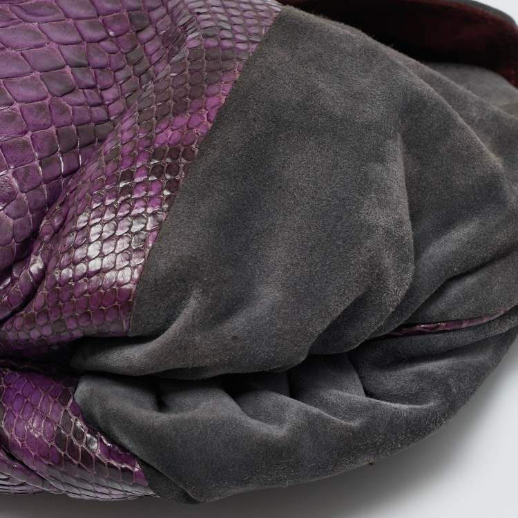 Pre Owned Zagliani Multicolor Suede and Python Clutch