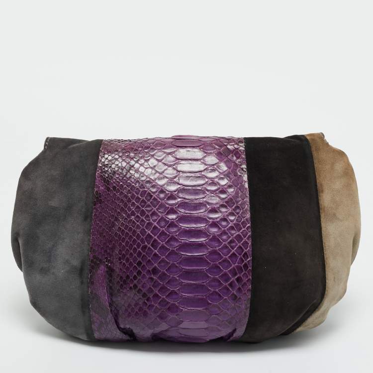 Pre Owned Zagliani Multicolor Suede and Python Clutch