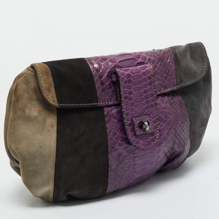 Pre Owned Zagliani Multicolor Suede and Python Clutch