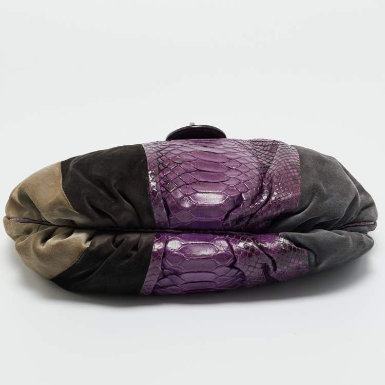 Pre Owned Zagliani Multicolor Suede and Python Clutch