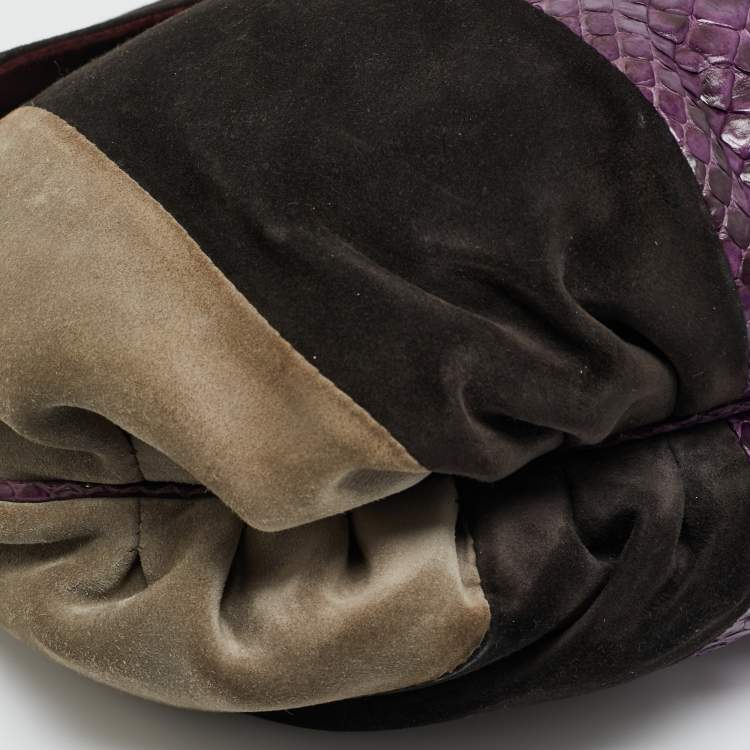 Pre Owned Zagliani Multicolor Suede and Python Clutch