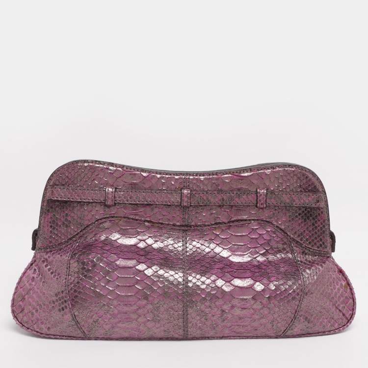 Pre Owned Zagliani Purple Python Turn Luck Clutch