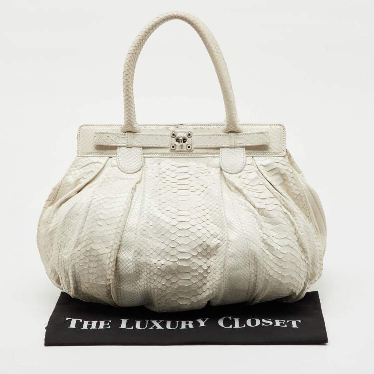 Pre Owned Zagliani White Python Puffy Satchel