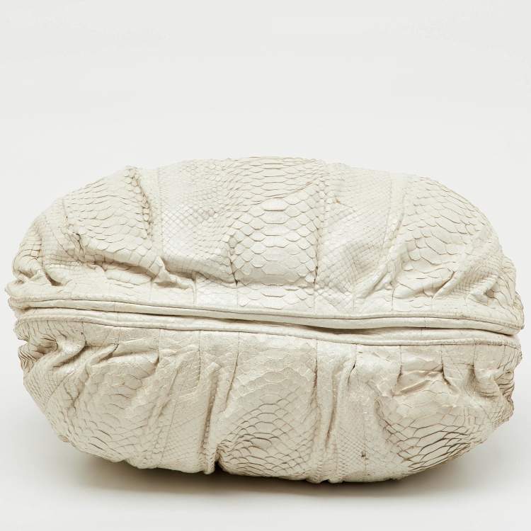 Pre Owned Zagliani White Python Puffy Satchel