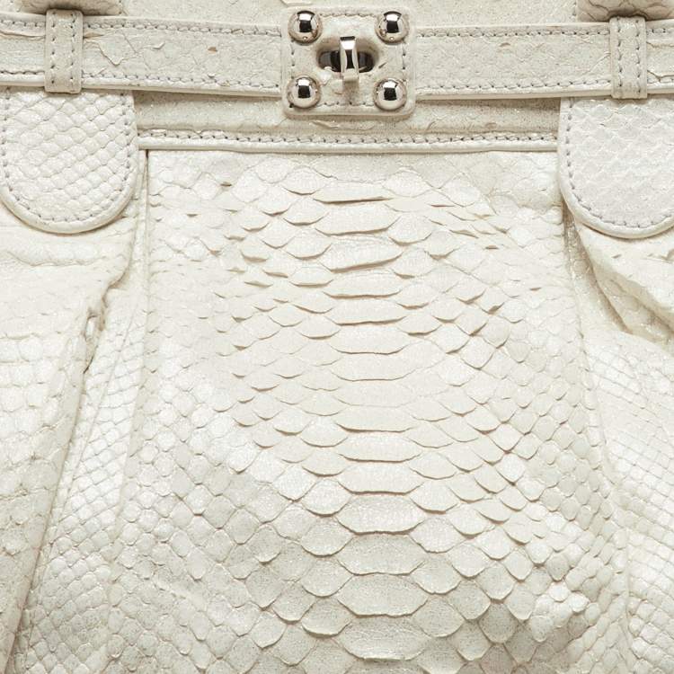 Pre Owned Zagliani White Python Puffy Satchel
