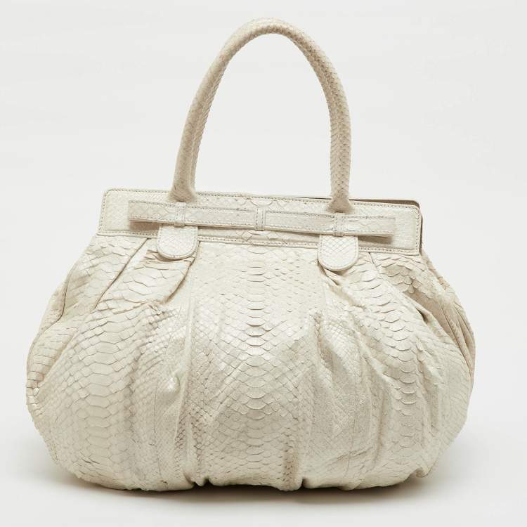 Pre Owned Zagliani White Python Puffy Satchel