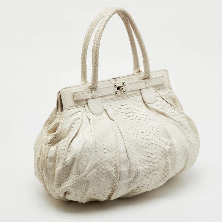 Pre Owned Zagliani White Python Puffy Satchel
