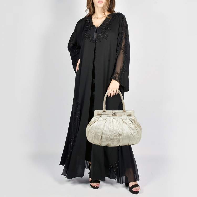 Pre Owned Zagliani White Python Puffy Satchel