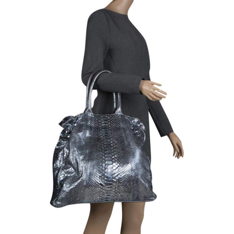 Pre Owned Zagliani Metallic Python Shopper Tote