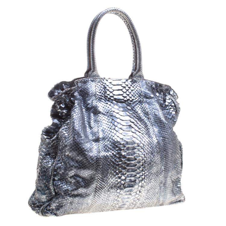 Pre Owned Zagliani Metallic Python Shopper Tote
