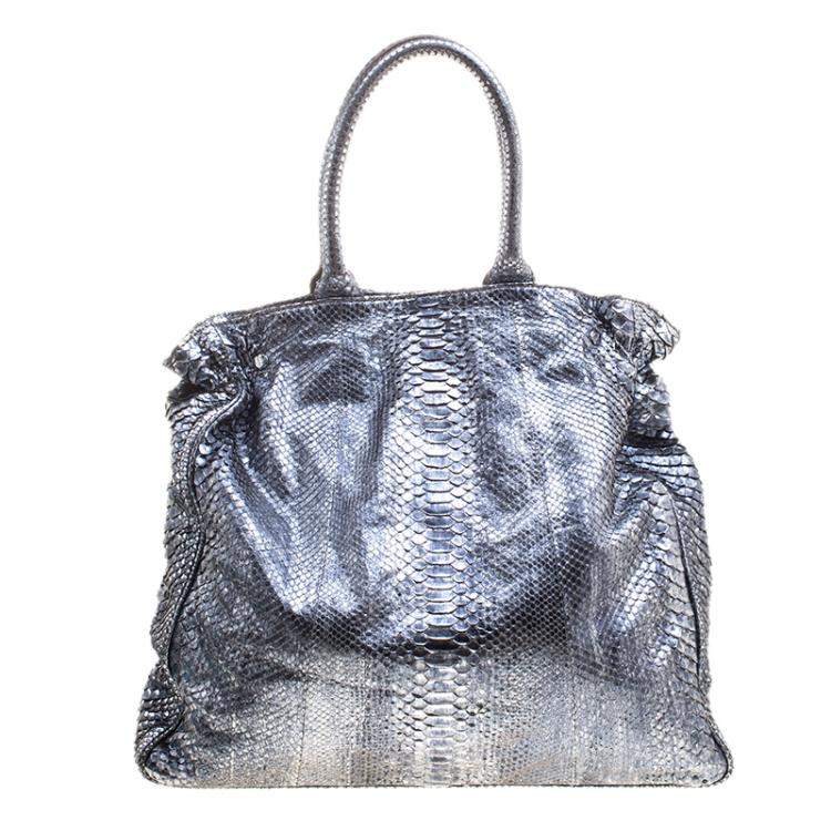 Pre Owned Zagliani Metallic Python Shopper Tote