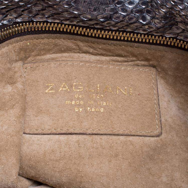 Pre Owned Zagliani Metallic Python Shopper Tote