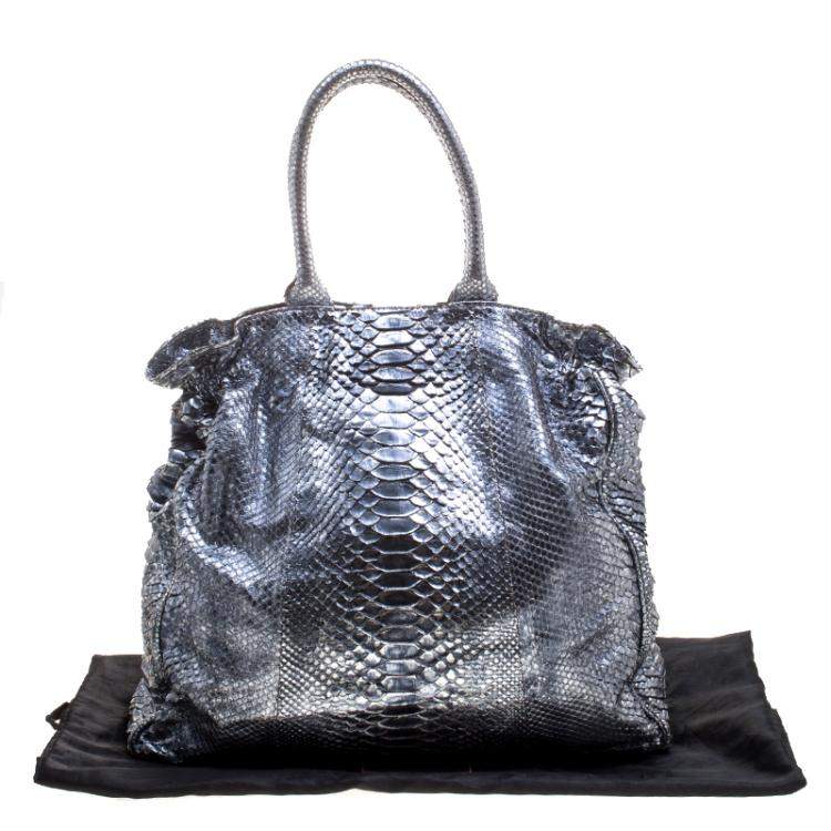 Pre Owned Zagliani Metallic Python Shopper Tote