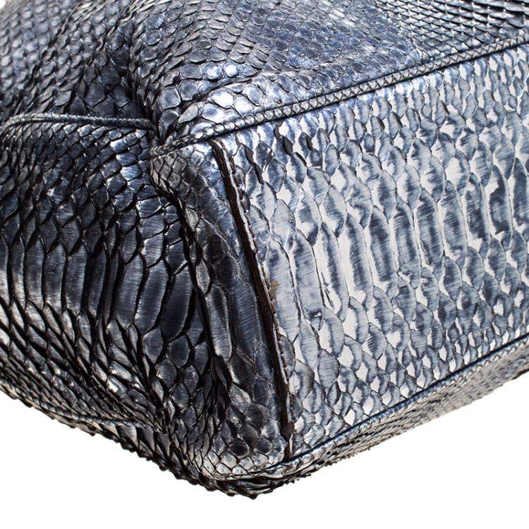 Pre Owned Zagliani Metallic Python Shopper Tote