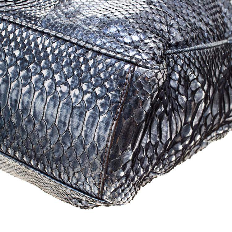 Pre Owned Zagliani Metallic Python Shopper Tote
