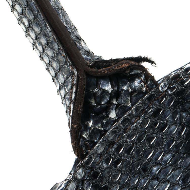 Pre Owned Zagliani Metallic Python Shopper Tote