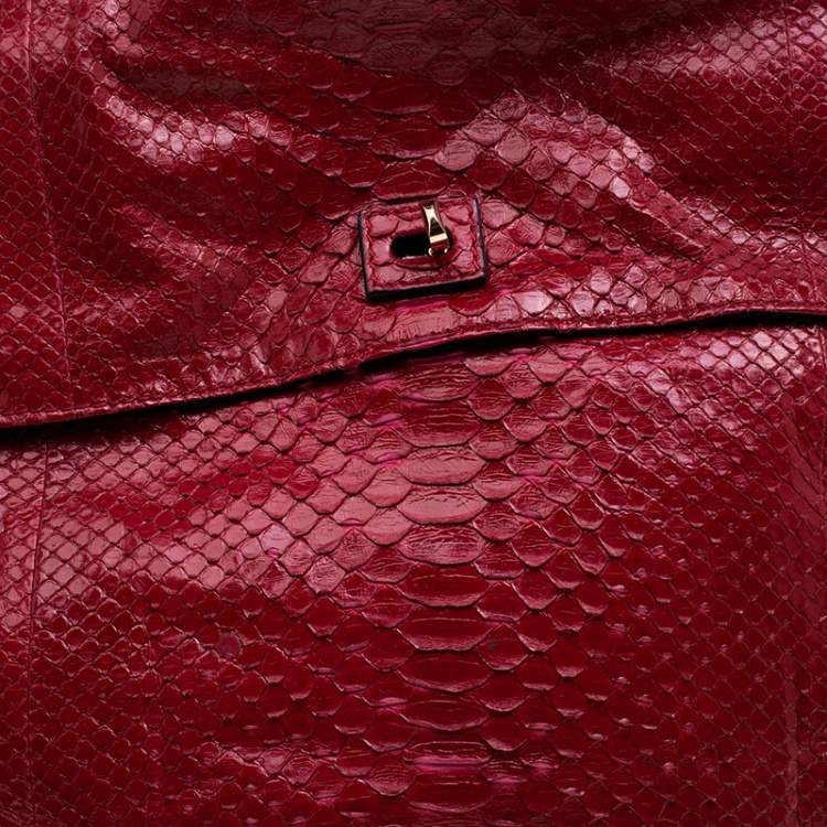 Pre Owned Zagliani Red Python Flap Hobo