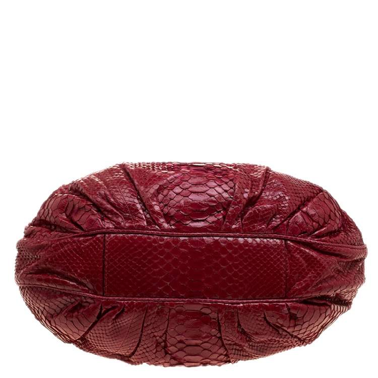 Pre Owned Zagliani Red Python Flap Hobo