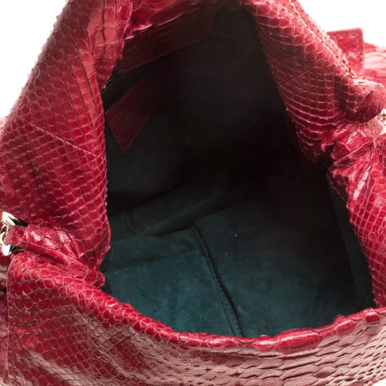 Pre Owned Zagliani Red Python Flap Hobo