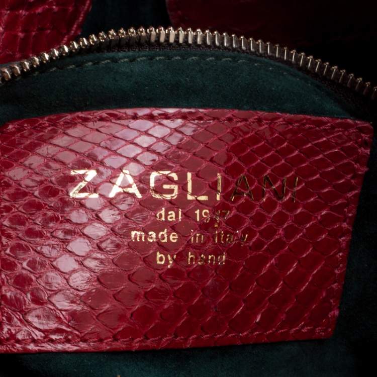 Pre Owned Zagliani Red Python Flap Hobo