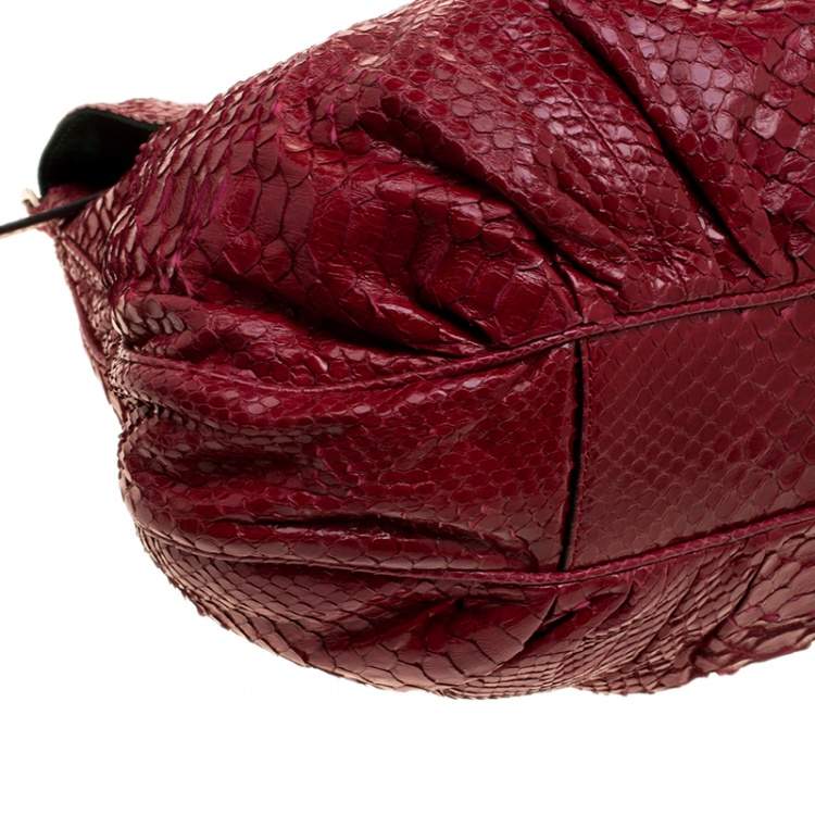 Pre Owned Zagliani Red Python Flap Hobo
