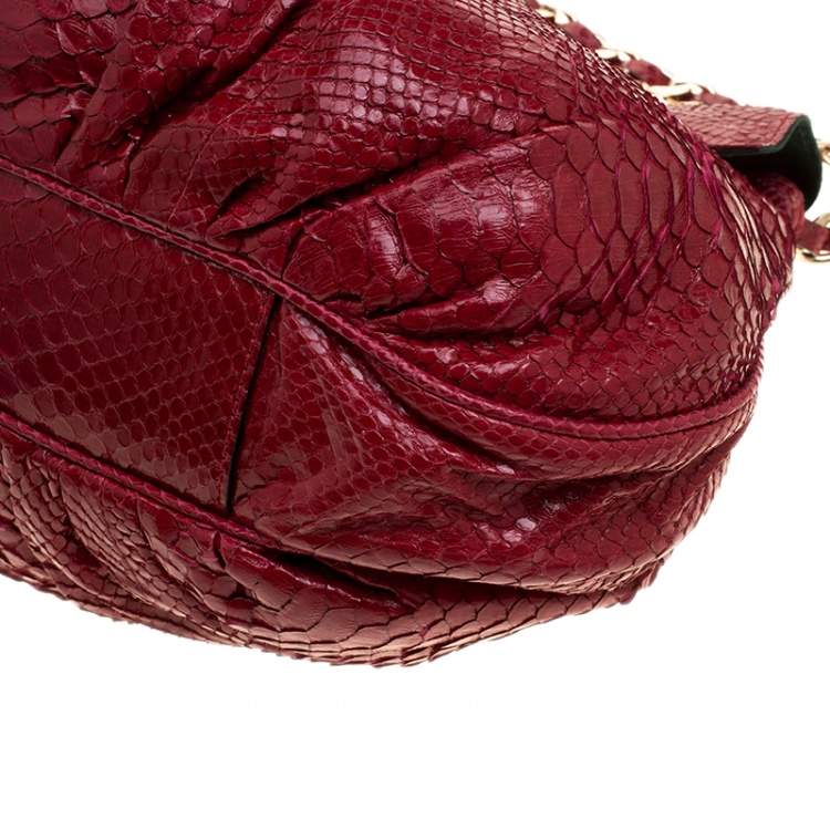 Pre Owned Zagliani Red Python Flap Hobo