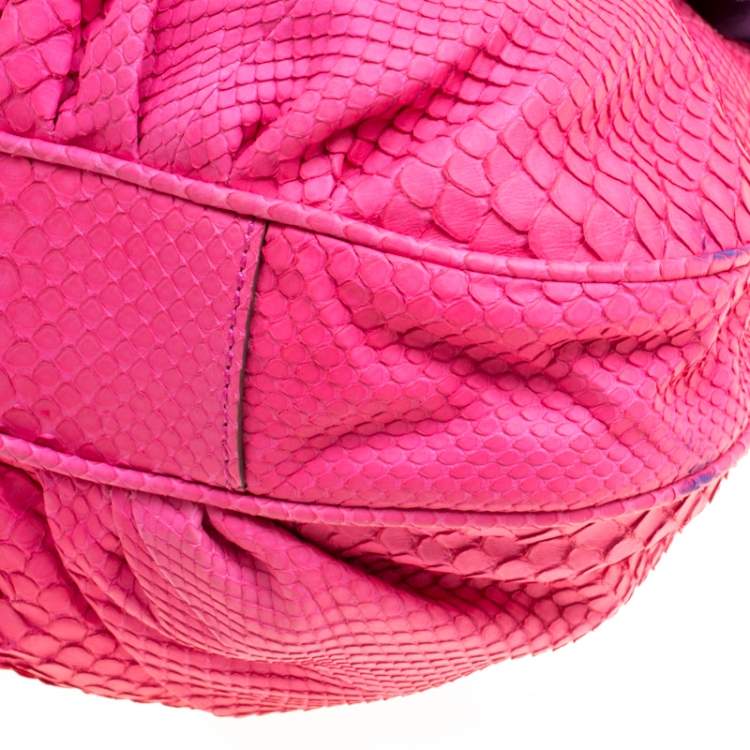 Pre Owned Zagliani Pink Python Chain Strap Hobo