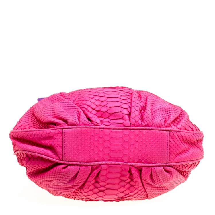 Pre Owned Zagliani Pink Python Chain Strap Hobo