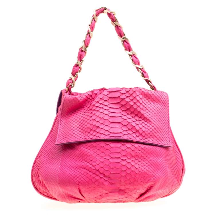 Pre Owned Zagliani Pink Python Chain Strap Hobo