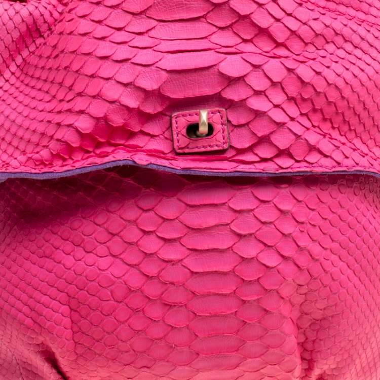 Pre Owned Zagliani Pink Python Chain Strap Hobo
