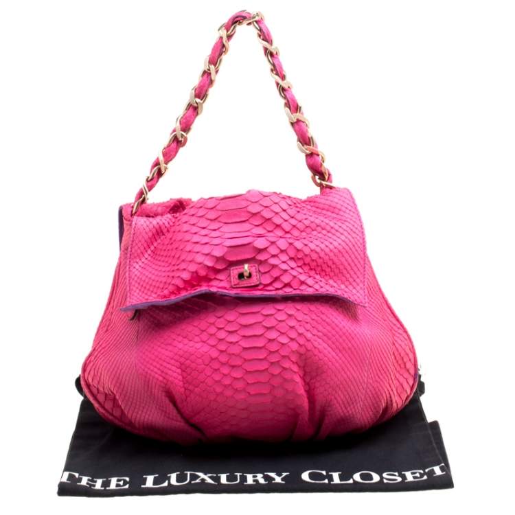 Pre Owned Zagliani Pink Python Chain Strap Hobo