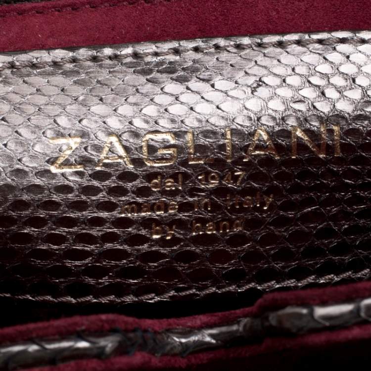 Pre Owned Zagliani Gun Metal Python Small Puffy Bag