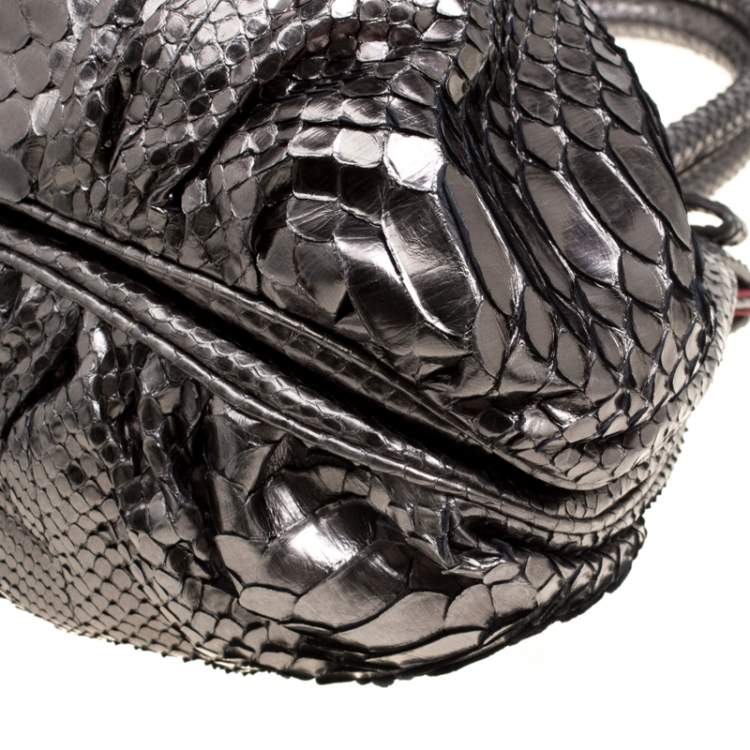 Pre Owned Zagliani Gun Metal Python Small Puffy Bag