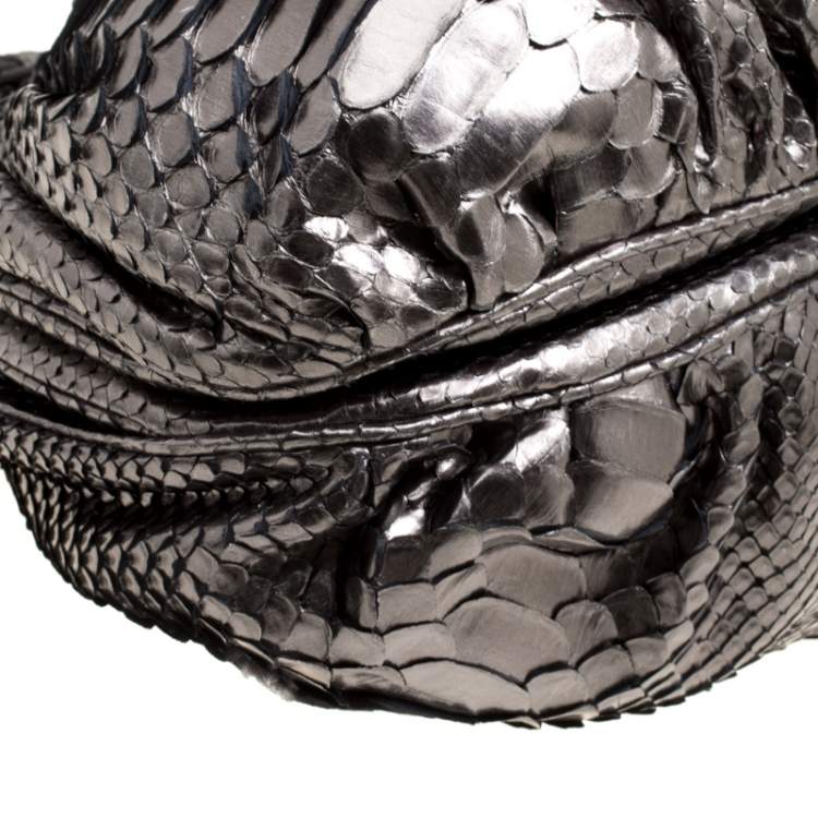 Pre Owned Zagliani Gun Metal Python Small Puffy Bag
