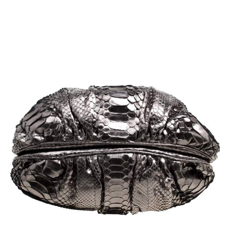 Pre Owned Zagliani Gun Metal Python Small Puffy Bag