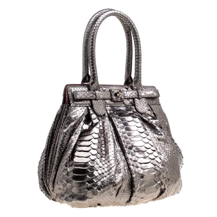 Pre Owned Zagliani Gun Metal Python Small Puffy Bag