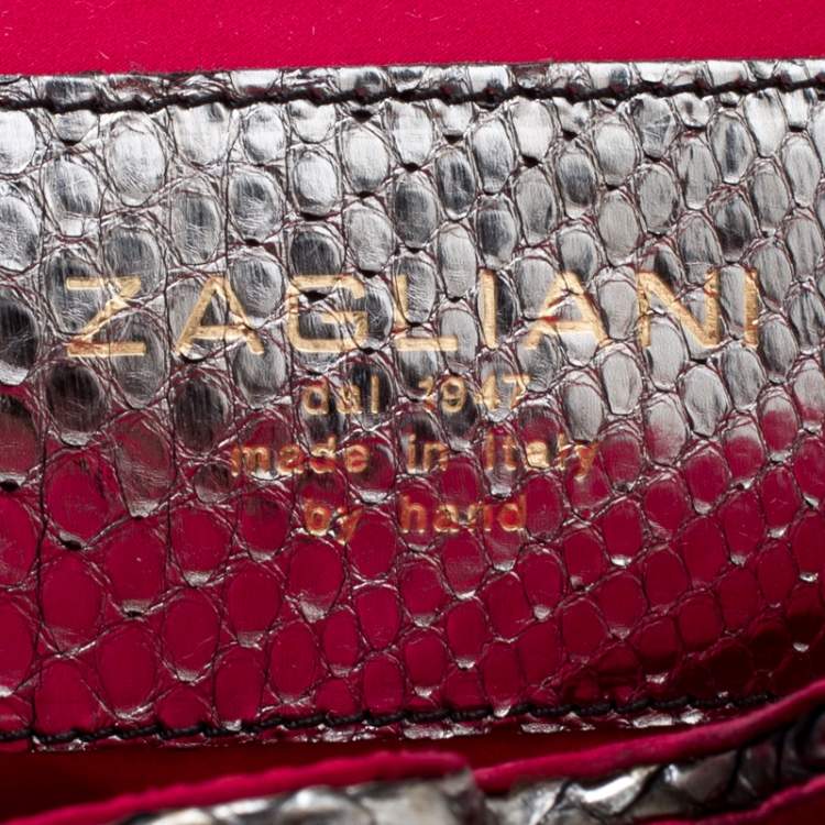 Pre Owned Zagliani Black/Grey Python and Fabric Puffy Tote