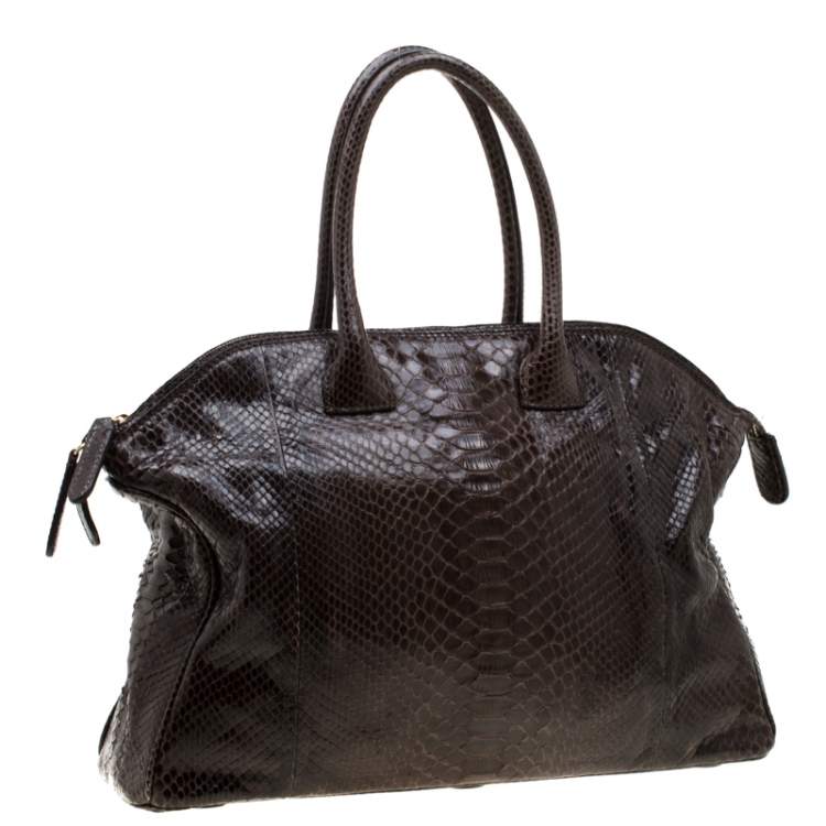 Pre Owned Zagliani Brown Python Tomodachi Weekender Bag