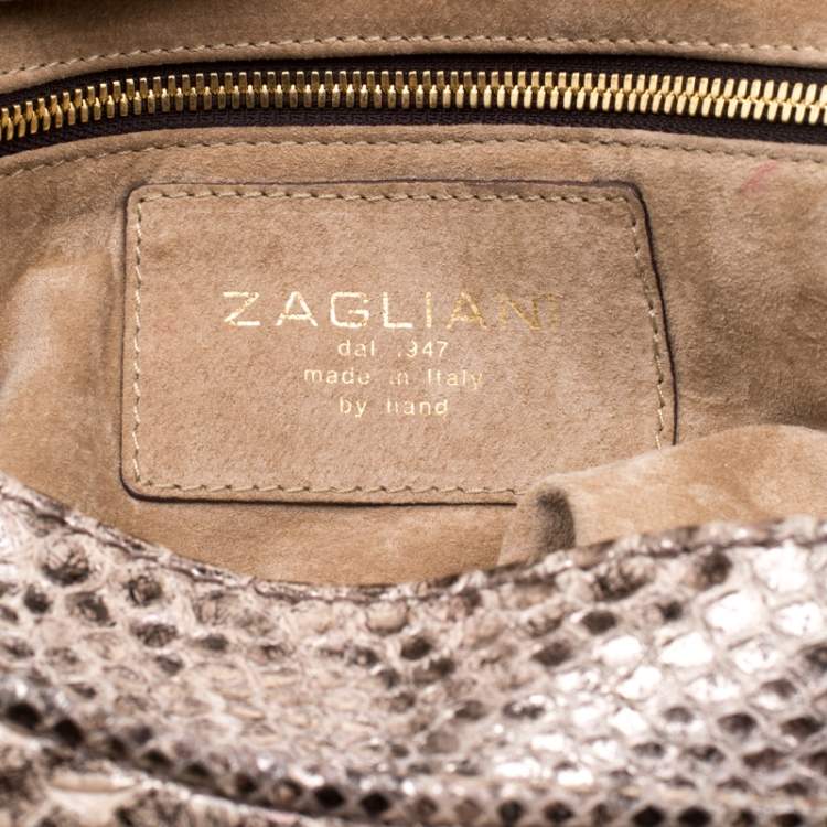Pre Owned Zagliani Beige Metallic Python JJ Hobo