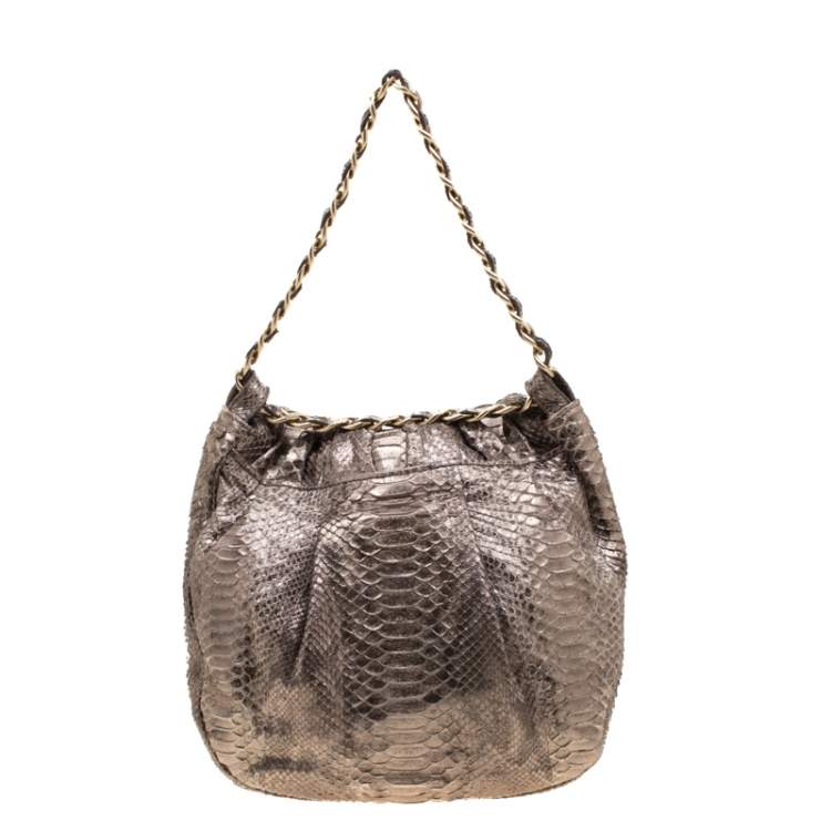 Pre Owned Zagliani Beige Metallic Python JJ Hobo