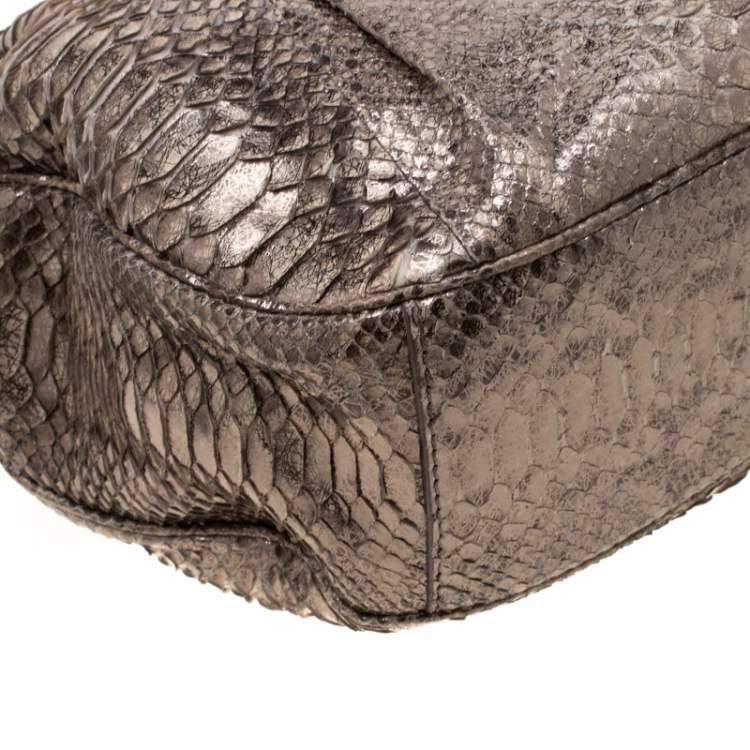 Pre Owned Zagliani Beige Metallic Python JJ Hobo