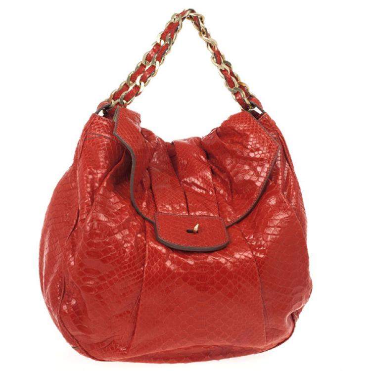 Pre Owned Zagliani Red Matte Python JJ Bag