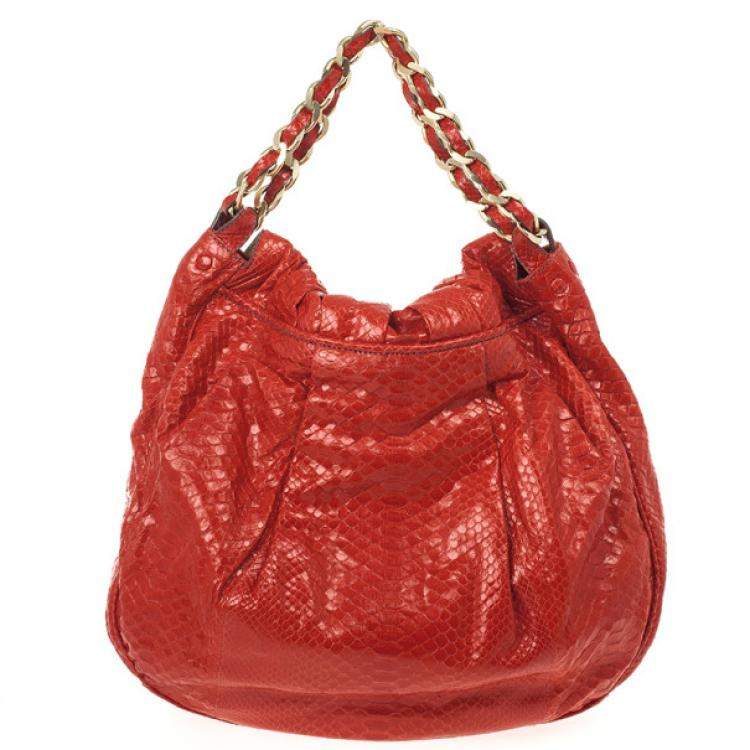 Pre Owned Zagliani Red Matte Python JJ Bag