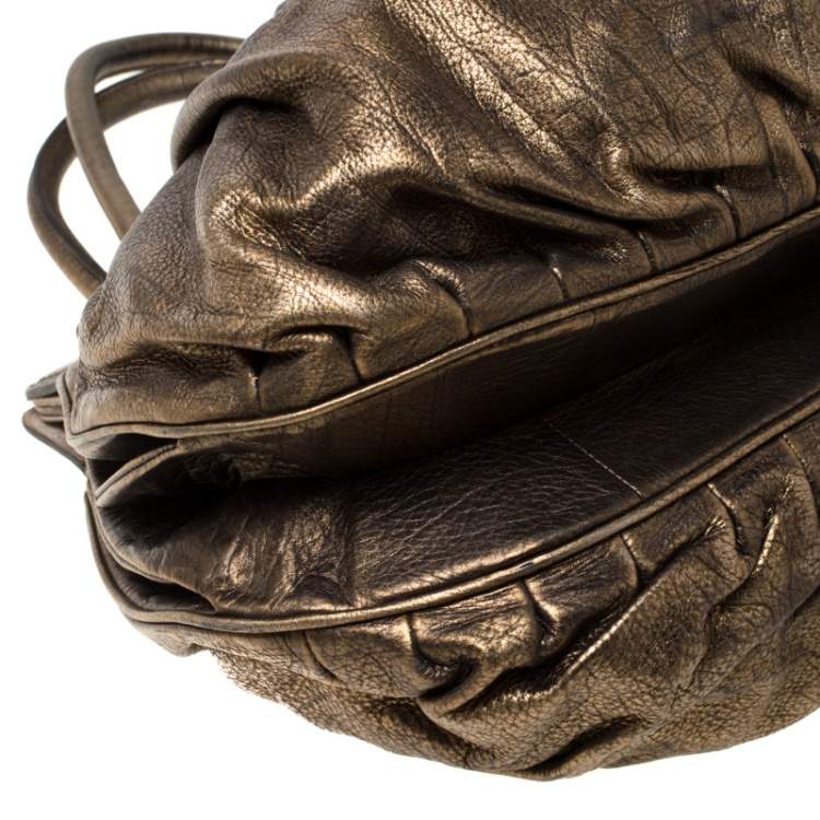 Pre Owned Zagliani Gold/Black Leather Puffy Hobo