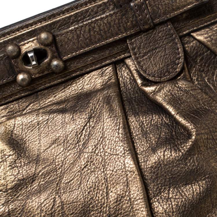 Pre Owned Zagliani Gold/Black Leather Puffy Hobo