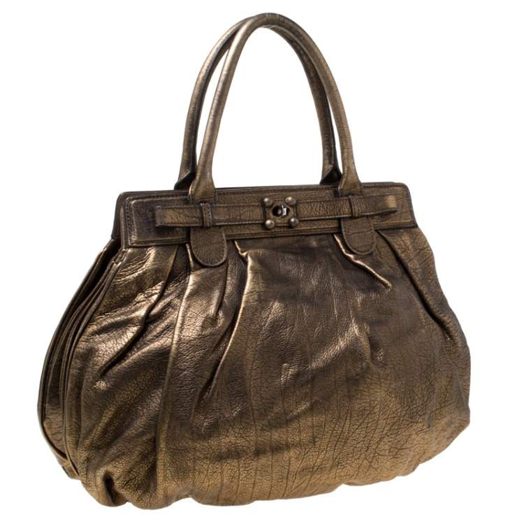 Pre Owned Zagliani Gold/Black Leather Puffy Hobo