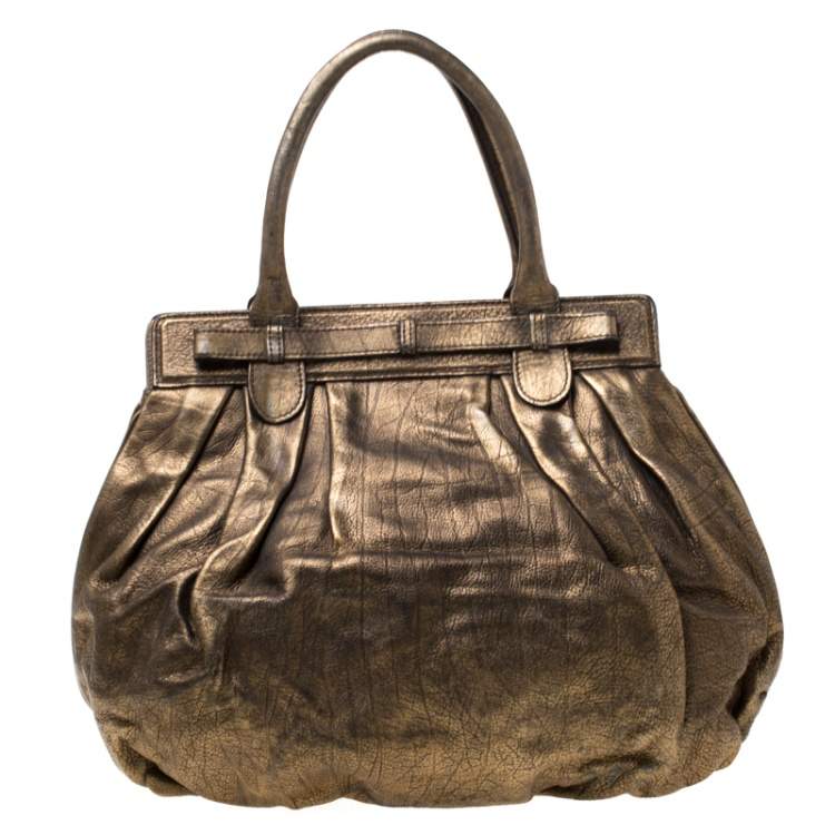 Pre Owned Zagliani Gold/Black Leather Puffy Hobo
