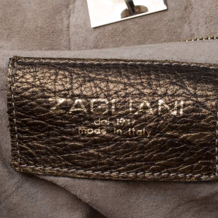 Pre Owned Zagliani Gold/Black Leather Puffy Hobo