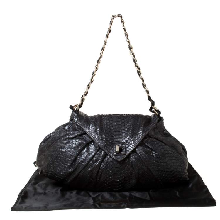 Pre Owned Zagliani Black Metallic Python Leather Shoulder Bag
