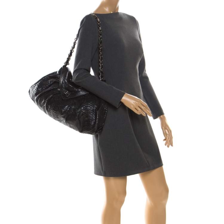 Pre Owned Zagliani Black Metallic Python Leather Shoulder Bag